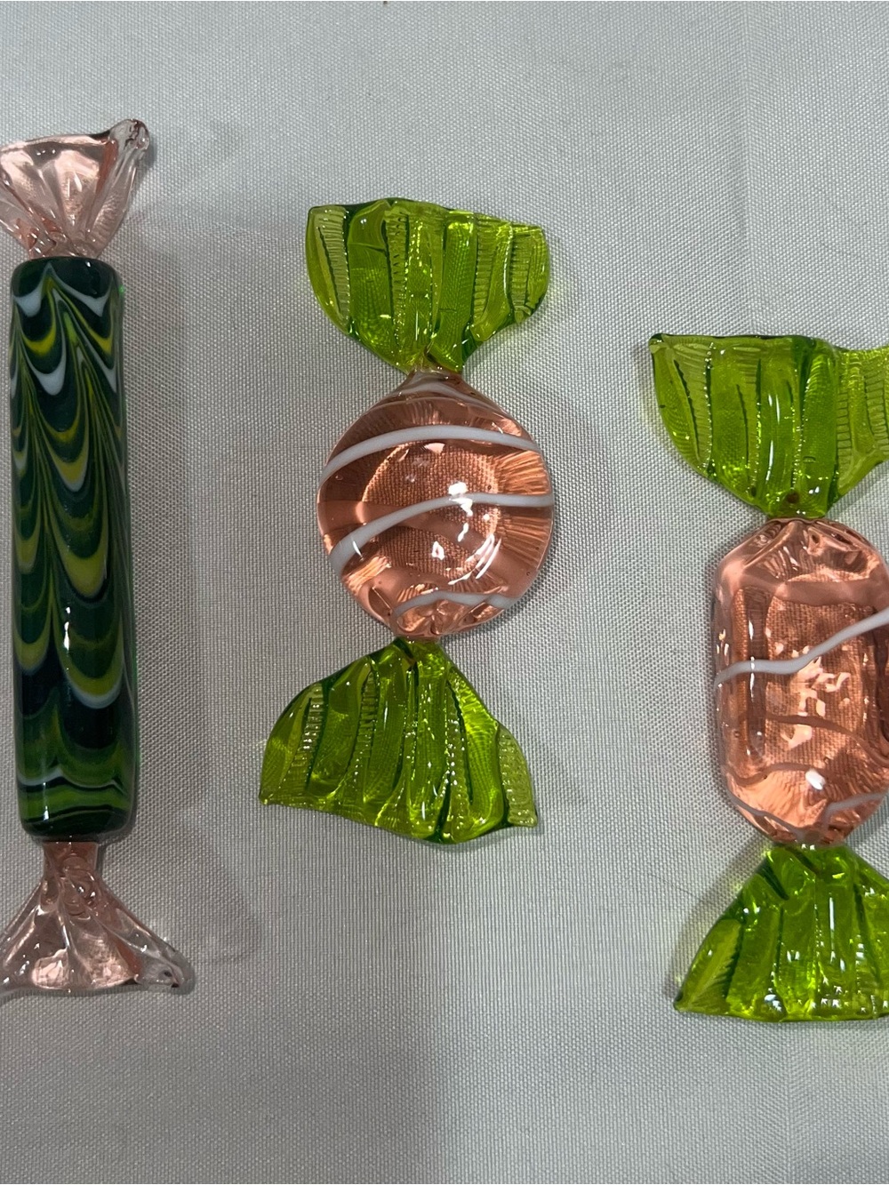 Murano Pink and Lime Green Glass Candy Sculptures